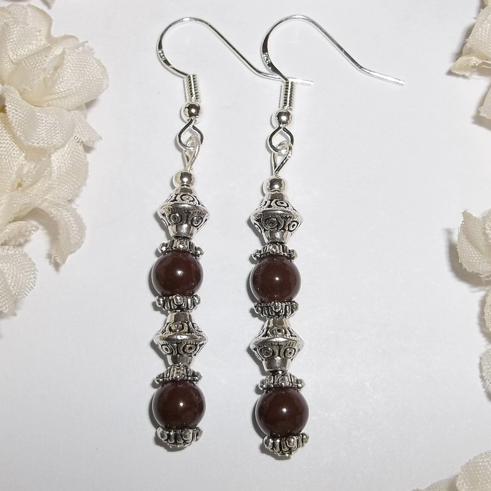 Long Brown Earring Set Girl Jewelry Gift Idea Dangle Drop Beaded Boho Chic 4595